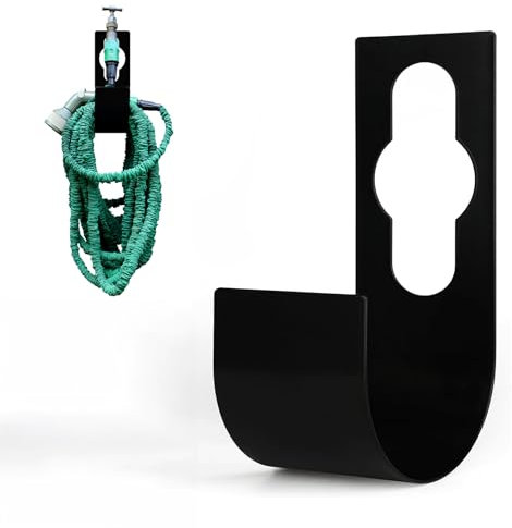 REGEL Soporte de metal para manguera de jardín, soporte para manguera sobre grifo, colgador de manguera de jardín de metal y ganchos de jardín para organizar mangueras y almacenamiento de mangueras,