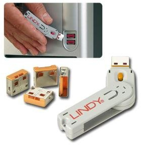 LINDY Set of 3 USB Padlocks with Key, 4 Pieces, Orange