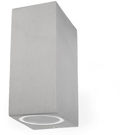 Grafner Aluminium Wandlampe silber, mit nach oben und unten gerichtetem Lichtschein, IP44, 2x GU10 Fassung, Wandleuchte rund Down Light Wand Lampe Außen Hof Einfahrt nach oben unten scheinend