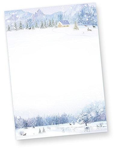 Briefpapier Weiße Weihnachten (50 Blatt) Weihnachtsbriefpapier bedruckt mit Winterlandschaft weihnachtliches Papier A4