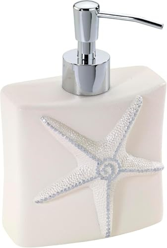 Avanti Linens - Lotion Pump/Soap Dispenser, Countertop Accessories, Seashell Inspired Bathroom Decor, Guest Bathroom Essentials (Sequin Shells Collection)