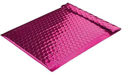 10 Stück, Farbige Luftpolstertaschen, 200 x 250 mm, Haftklebung mit Abziehstreifen, Gerade Klappe, 180 my Metallic Bubble Bags - Glossy, Ohne Fenster, Rosa (Pink), Blanke Briefhüllen