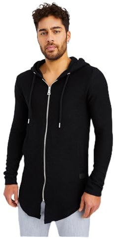 Leif Nelson Herren Sweatjacke mit Kapuze Slim Fit Baumwolle-Anteil Basic Männer Hoodie-Cardigan Langarm Jungen Schwarze Kapuzenjacke für Winter Sommer LN-6301- Schwarz Large