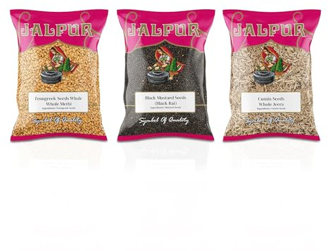 Jalpur Millers Premium Whole Spices Combo Pack with Fenugreek, Black Mustard Seeds and Cumin Seeds – Ideal for Cooking, Seasoning & Indian Recipes (100g Each, 3 Pack)