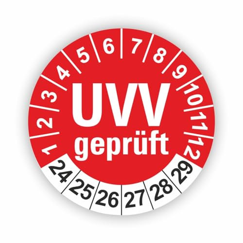Fassbender-Druck PRÜFPLAKETTEN - Hochwertige Prüfetiketten UVV PRÜFUNG Ø 20mm - Selbstklebende PVC-Folie - Wartungsetiketten für Prüfung - Prüfplakette für Prüfungsnachweis (10 Stück)