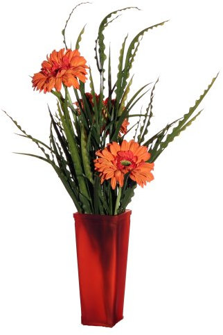 Vickerman AZF11011 Kunstpflanze Gerbera & Gras mit Acrylwasser, Orange/Grün, 61 cm