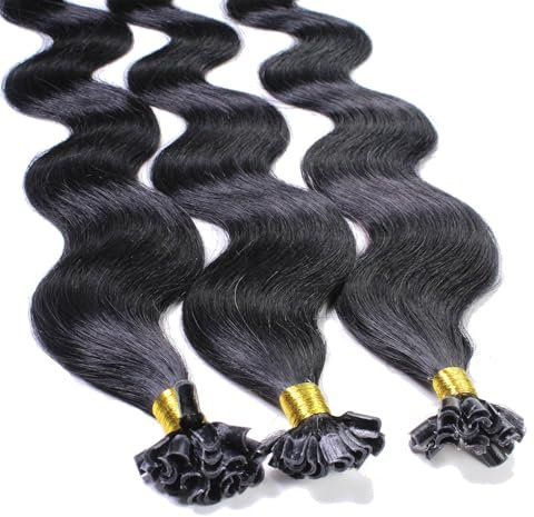 hair2heart Extensions Echthaar Bondings Gewellt - 25 Strähnen 1g 40cm 2/0 schwarz