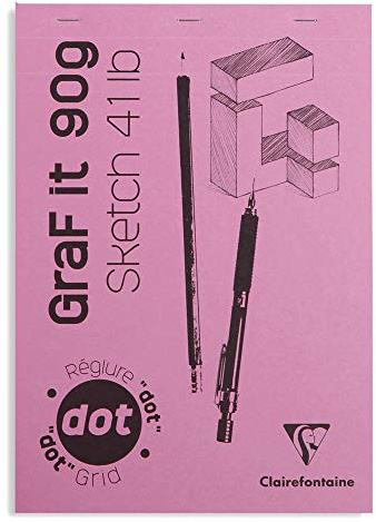 Clairefontaine 96692C Skizzenblock Graf it, DIN A4, 21x29,7 cm, 80 Blatt, 90g, 80 Blatt, DOT Lineatur, geheftet, ideal für Trockentechiken, 1 Stück, Rosa