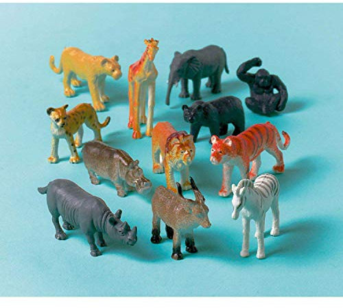 Amscan INT390316 - Deko-Dschungeltiere, 12 Stück, Plastik, Mitgebsel, Kindergeburtstag