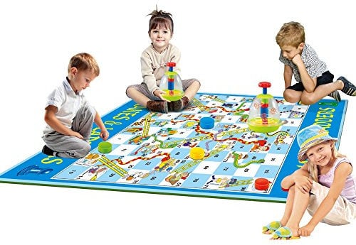 Giant Snakes & Ladders Game - by Eduk8 Indoor & Outdoor Playing Fun Learning Floor Mat for 3 4 5 6 or 7 Year olds (Giant Snakes & Ladders)