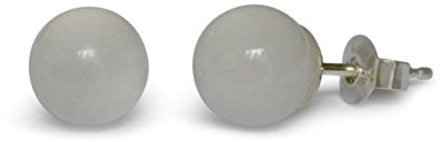 Weiße Jade Ohrstecker 8 mm aus 925 Silber