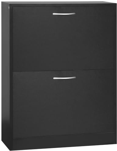 HOMCOM 2 Drawer Shoe Cabinet with Flip Doors, Adjustable Shelves, Black | Narrow Storage Cabinet, Slim Cupboard, for 12 Pairs of Shoes, Entryway, Hallway