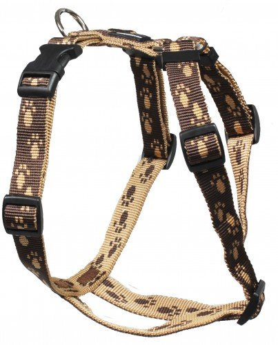 Feltmann Mopsgeschirr Hundegeschirr Soft Nylon, Braun, Beige Pfötchen, 7-13 kg, 20mm
