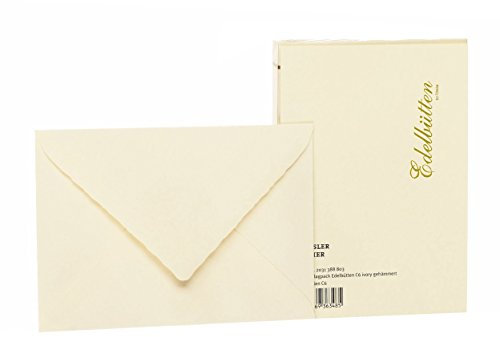 Rössler Papier 2031388803 - Briefumschlagpack DIN C6, Seidenfutter, 20 Stück, Edelbütten, gehämmert, ivory