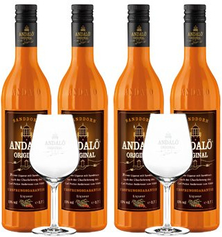 PiHaMi®Gastro Andalö 6 x 0,7l Andalö Sanddorn-Liqueur in der 0,7l Glasflasche 15% vol incl. 6 Gläser