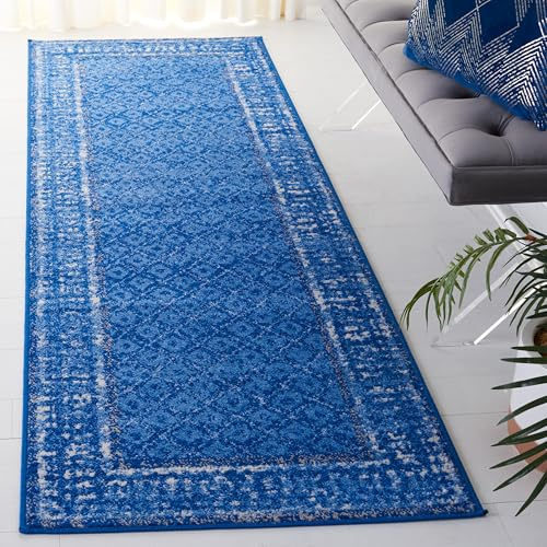 SAFAVIEH Adirondack Collection Runner Rug - 2'6 x 8', Light Blue & Dark Blue, Distressed Design, Non-Shedding & Easy Care, Ideal for High Traffic Areas in Living Room, Bedroom (ADR110F)