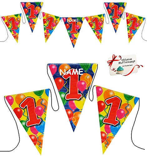 alles-meine.de GmbH 10,5 m Girlande/Wimpelkette - Zahl - 1 / EINS - incl. Name - Dekoration - WASSERFEST - z.B. für Firmenfeier/Jubiläum - Kindergeburtstag Party/Geburt..