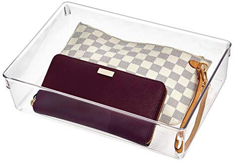 iDesign 60630 Linus Storage Tray, Plastic Drawer Organiser for Accessories, Storage System, Clear,7.5-cm by 23-cm by 30.5-cm