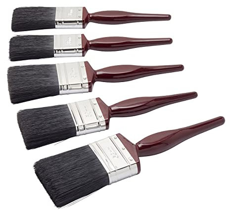 Fit For The Job 5 piece All Purpose Mixed Bristle Paint Brush Set for a Smooth Finish Painting with Emulsion, Gloss, Satin on Walls, Ceilings, Wood, Metal - 2x 1, 2x 1.5, 1x 2.5 inch