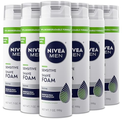 NIVEA MEN Sensitive Shave Foam with Vitamin E, Soothing Chamomile and Witch Hazel Extracts, 6 Pack of 7 Oz Cans