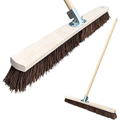 Newman and Cole 36” Wide Broom Outdoor, Extra-Large Heavy Duty Broom Sweeping Brush for Big Yards and Industrial Cleaning (36” Natural Stiff Bassine Complete with Handle)