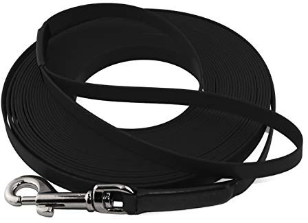 LENNIE Leichte BioThane Schleppleine, 16mm, Hunde 25-35kg, 30m lang, mit Handschlaufe, Schwarz, genäht