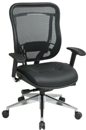 Space Seating 818 Series Executive Big and Tall Office Chair with Breathable Mesh Back, Deluxe 2-to-1 Synchro Tilt, Anti-Kickback and 300 lb. Limit, Black Padded Leather