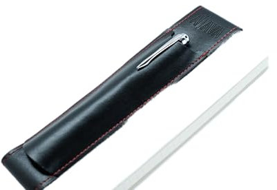 ALJAVA Stifthalter aus echtem Leder für A5 Notizbücher (mit Hardcover) - Exklusives Stiftetui & Zubehör für Moleskine, Filofax oder Leuchtturm1917 (schwarz/rot)