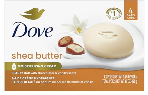 Dove Beauty Bar Soap Shea Butter 4 Count for Nourished, Radiant Skin, Enriches Skin 3.75 oz