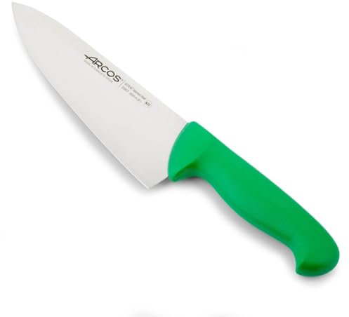 Arcos Cuchillo Chef con Hoja Acero Inoxidable Nitrum 200 mm. Cuchillo Cocina Profesional multipropósito. Mango ergonómico Polipropileno. Serie 2900. Color Verde.