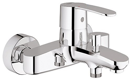 Grohe Wannenarmatur Wave Cosmopolitan, 23209000, Einhandmischer für Wanne mit Mengenbegrenzung, Rückflussverhinderer, SilkMove Keramikkartusche, StarLight Oberfläche, Chrom, 09612 6