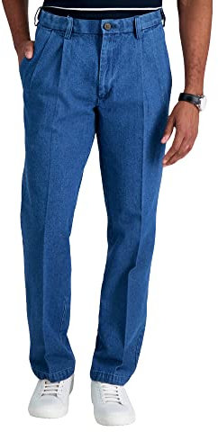 Haggar Herren Casual Classic Fit Denim Trouser Pant - Regular and Big & Tall Sizes休闲经典款牛仔长裤 常规和加大和加长尺寸캐주얼 클래식 핏 Jeans, Leichtes Steinwasser, 38W / 34L EU