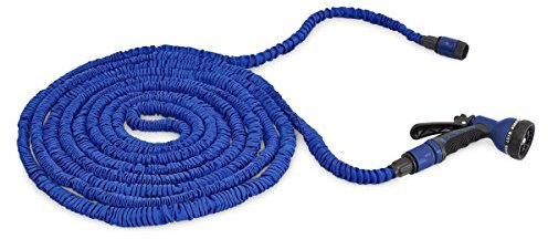 Relaxdays Flexibler Gartenschlauch 22,5m ausgedehnt mit Sprühpistole und 7 Funktionen, blau