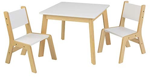 KidKraft Moderner weißer Kindertisch mit 2 Stühlen aus Holz, Kindersitzgruppe aus Holz, Kinder Tisch Stuhl Set, Kinderzimmer Möbel, 27025