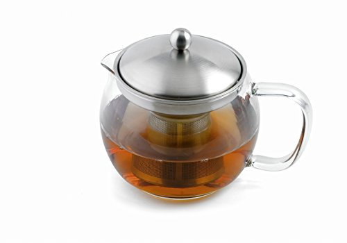 Weis Teekanne Edelstahl/Borosilikatglas Silber mit Teefilter 1L, Maße: 17,5cm x 13,7cm x 14,4cm, 17050