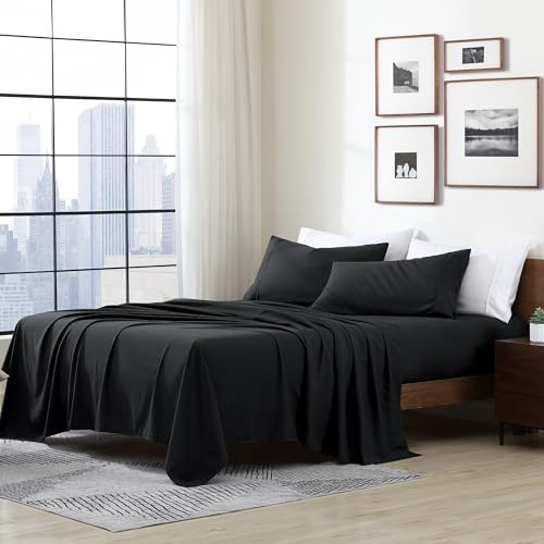Cathay Home King Sheet Set, Ultra-Soft Microfiber Bed Sheets, Black