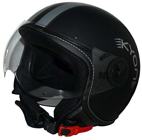 Jethelm H730-XS mit 2 Visieren matt-schwarz mit Silberstreifen im Pilotendesign