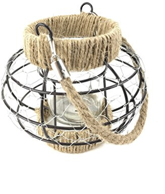 Laterne Windlicht aus Drahtgeflecht mit Sisal – klein - Höhe 16cm - Metalllaterne für draußen als Gartenlaterne, oder Innen als Tischlaterne