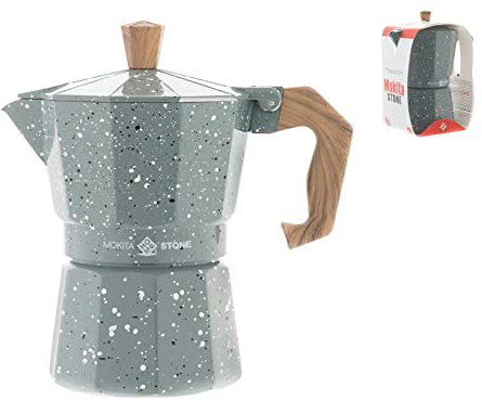 Home Mokita Stone Kaffeekanne mit Griff 3 Tassen, Aluminium, Grau/Marone
