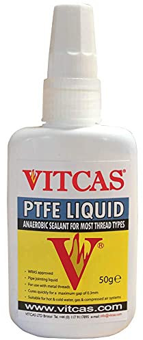 VITCAS- 50g PTFE Liquid-Anaerobic Pipe Thread Sealant, Industrial Adhesive Pipe Joining Liquid use with Metal Threads, Suitable for Hot and Cold Water, Gas and Compressed Air Systems