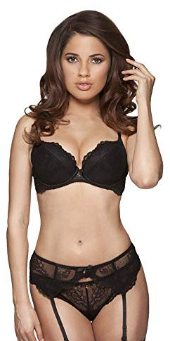 Gossard Womens Superboost Lace Padded Plunge Bra, Black, 44DD UK