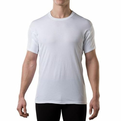 Men's Sweatproof Undershirt - Cotton Crew Neck T-Shirt with Underarm Sweat Pads - Original Fit - Aluminum-Free Alternative - White - Large