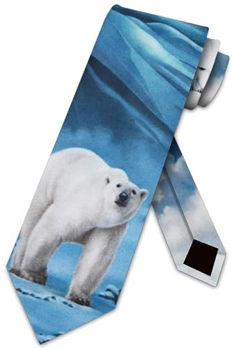 Three Rooker Herren Krawatte, Motiv: Eisbär, Tierkrawatte, Schwarz, Erwachsene