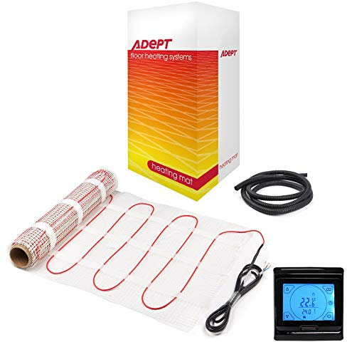 Electric Underfloor Heating Mat Kit for Tiled/Stone Floors 160W/m2-4m2 with Black Touchscreen Programmable Thermostat