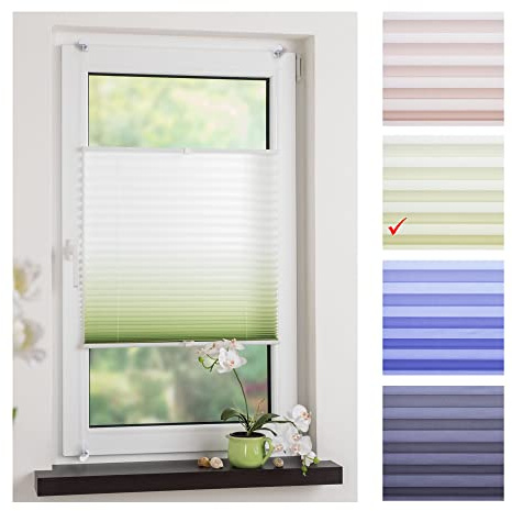 Liedeco® Klemmfix Plissee Farbverlauf verspannt inkl. Klemmträger/Breite x Höhe: 75x130 cm/Farbe: Grün/Plissee farbig/lichtdurchlässig verstellbar/Innen-Montage ohne Bohren / 123 montiert