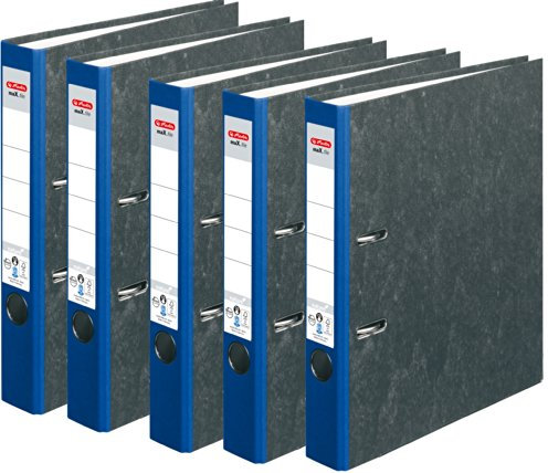 HERLITZ Ordner maX.file nature A4 Wolkenmarmorbezug selbstklebendes Rückenschild | 5er Sparpack in diversen Farben zur Auswahl (5cm schmal | 5er Pack, blau)