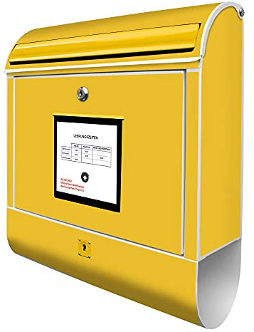 banjado® Design Briefkasten mit Briefkasten Gelb 38,5x46,5x13cm & 2 Schlüssel - Briefkasten Stahl weiß mit Zeitungsfach pulverbeschichtet - Postkasten A4 Einwurf inkl. Montagematerial
