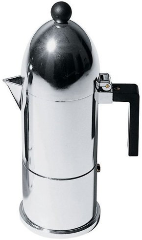 Alessi A9095/6 AZ LA CUPOLA Espressomaschine aus Gußaluminium. Griff und Knopf aus PA, hellblau