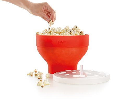 Lékué Recipiente/Bol colapsable para cocinar palomitas caseras y saludables, silicona platino Rojo, 2800 ml