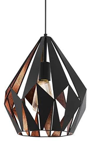 EGLO Pendelleuchte Carlton 1, Vintage Hängelampe Esstisch, Esszimmerlampe Retro aus Metall in Schwarz und Kupfer, Deko Lampe für Esszimmer, E27, Ø 31 cm